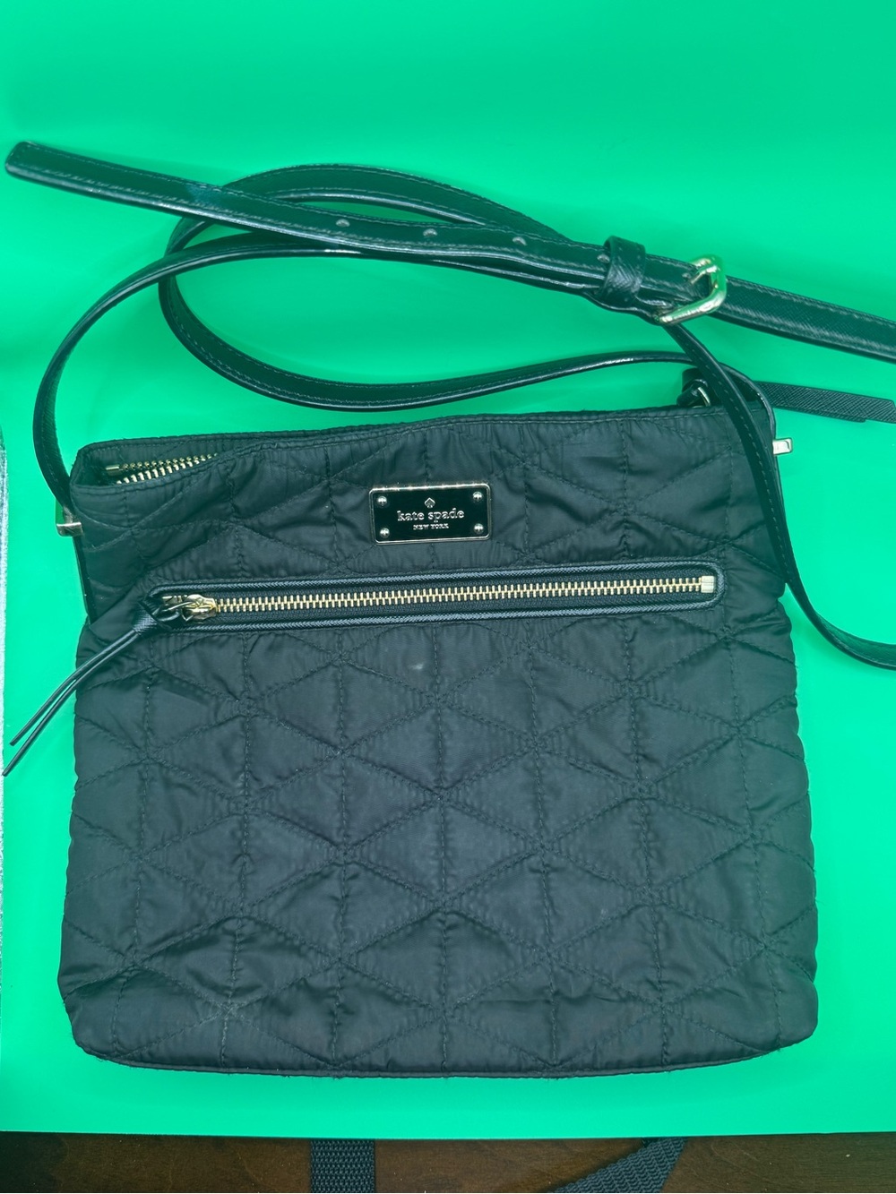 Kate Spade Black Quilted Nylon Crossbody with Gold Hardware